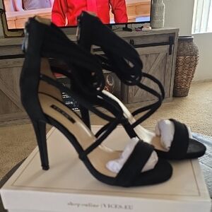 Women's Black Strappy High Heel Sandals with Ankle Wrap